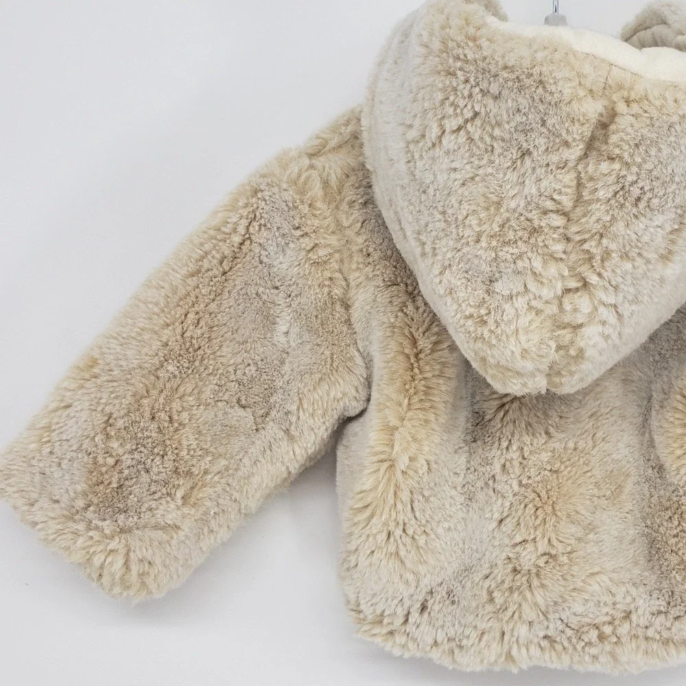 Tartine et Chocolat Faux Fur Hooded Jacket Kids 1 Year Beige Luxury Coat